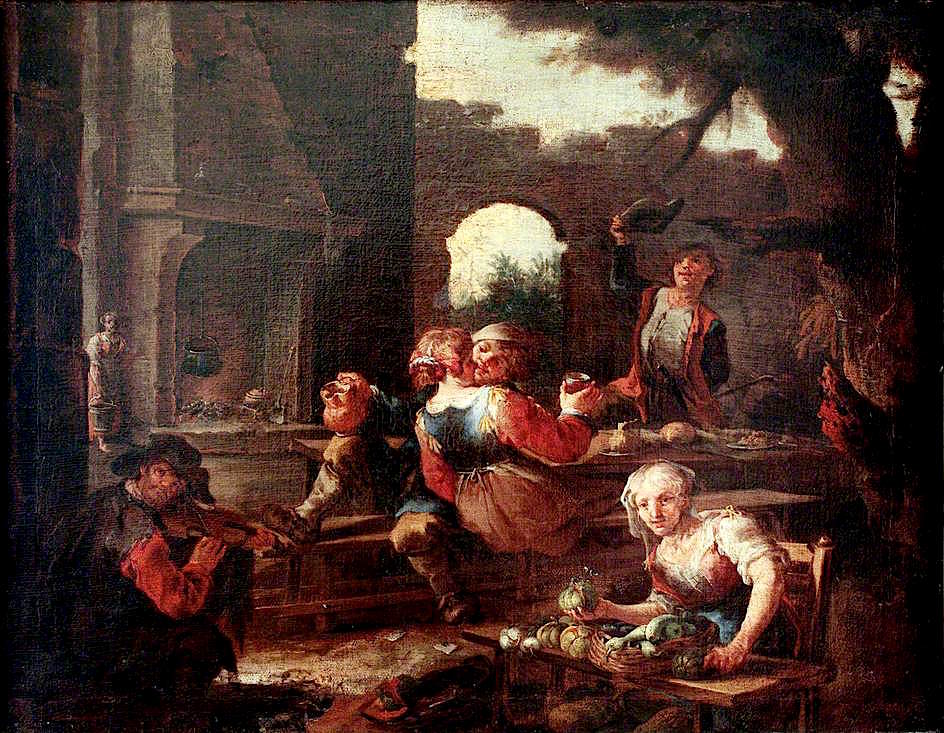 Peasants Drinking Scene, vintage artwork by Giacomo Cipper, 12x8" (A4) Poster