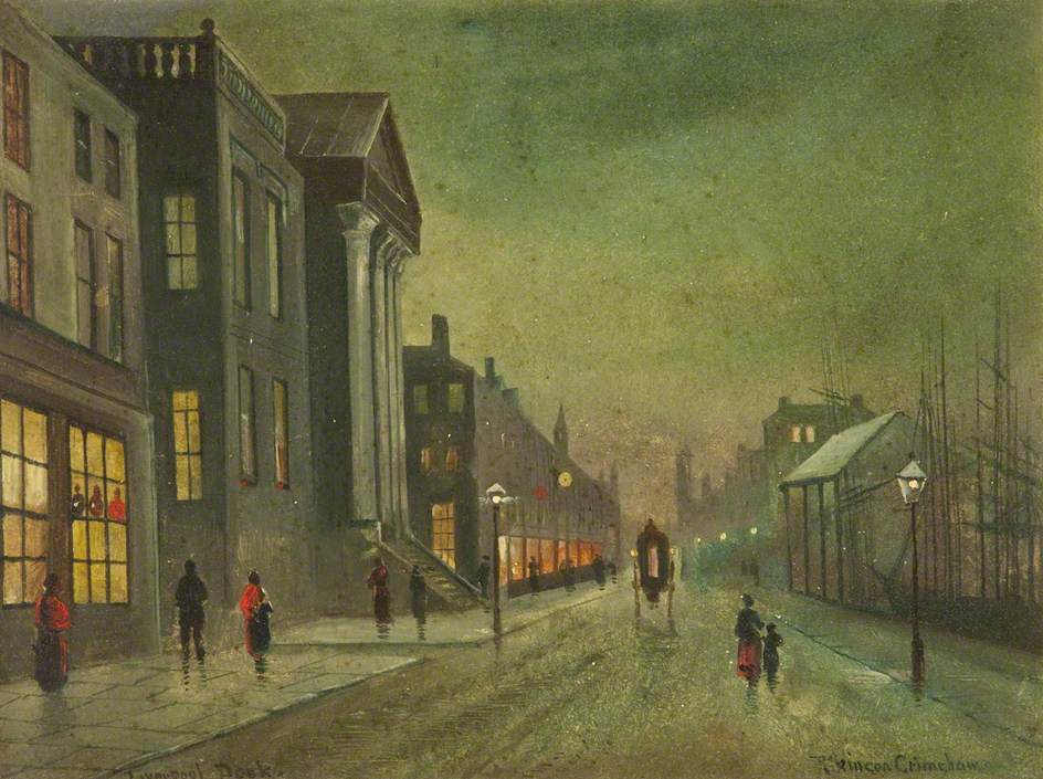 Liverpool Docks (panel 1), vintage artwork by Attributed to John Atkinson Grimshaw, 12x8" (A4) Poster