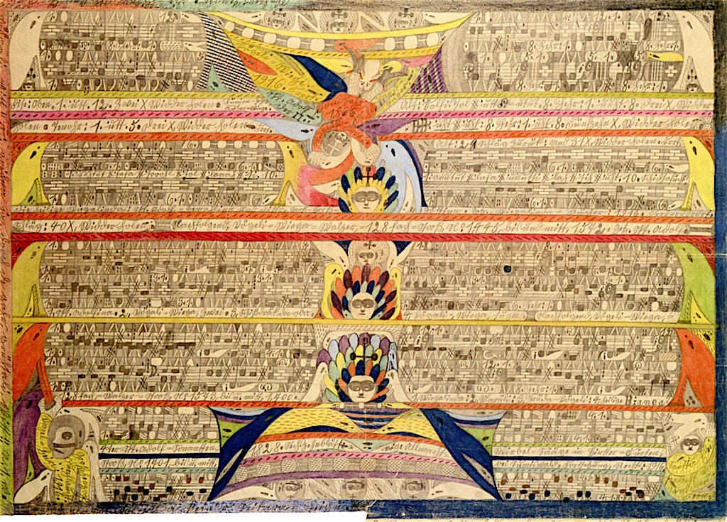 The Little Bird's Cradle. The Rural Policeman. St. Adolf II, in the Year 1866, Accident, vintage artwork by Adolf Wölfli, 12x8" (A4) Poster