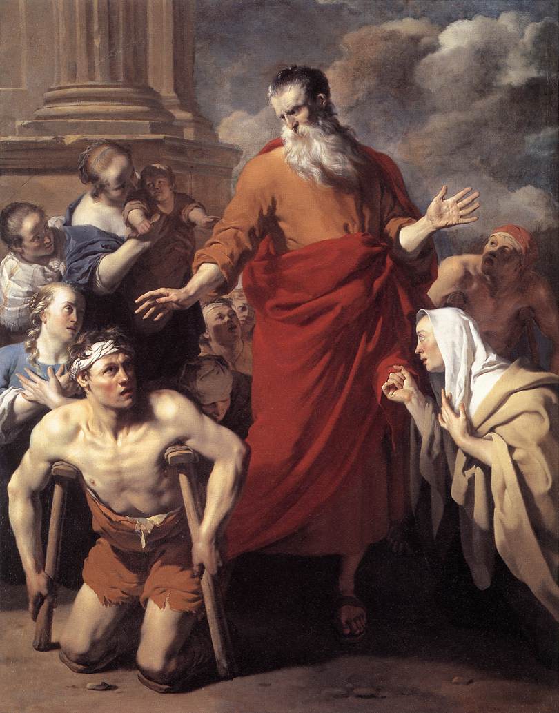 Saint Paul Healing the Cripple at Lystra, vintage artwork by Carel Dujardin, 12x8" (A4) Poster