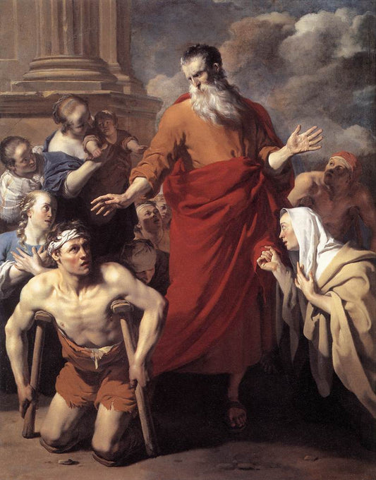 Saint Paul Healing the Cripple at Lystra, vintage artwork by Carel Dujardin, 12x8" (A4) Poster