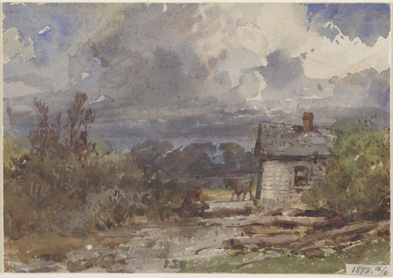 Landscape with Cottage, Figure and Cow, vintage artwork by Louis Buvelot, A3 (16x12") Poster Print