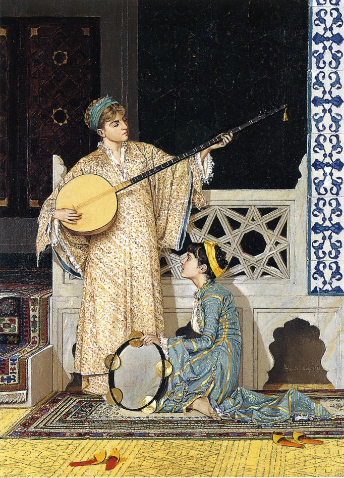The Musician Girls, vintage artwork by Osman Hamdi Bey, 12x8" (A4) Poster