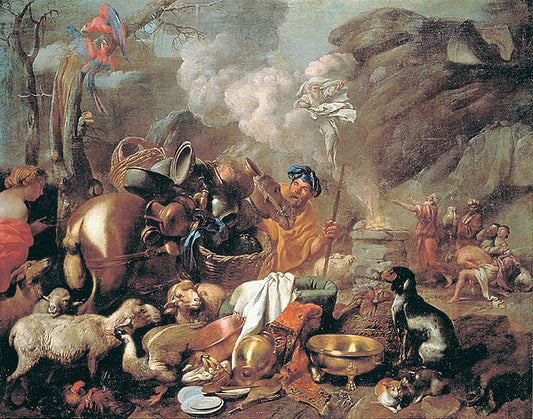 Noah's Sacrifice, vintage artwork by Giovanni Castiglione, 12x8" (A4) Poster