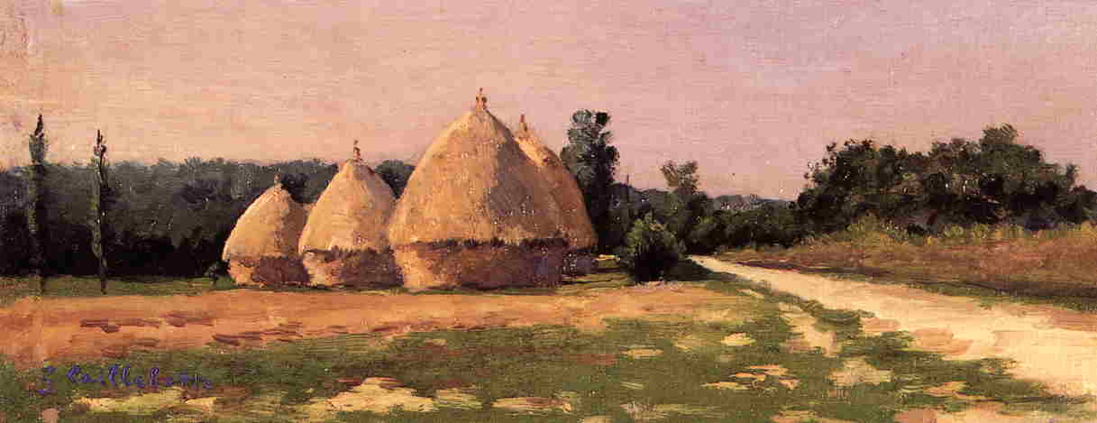 Landscape with Haystacks, vintage artwork by Gustave Caillebotte, 12x8" (A4) Poster
