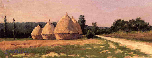Landscape with Haystacks, vintage artwork by Gustave Caillebotte, 12x8" (A4) Poster