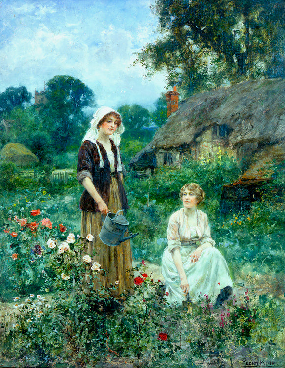 Watering the Roses, vintage artwork by Henry John Yeend King, 12x8" (A4) Poster