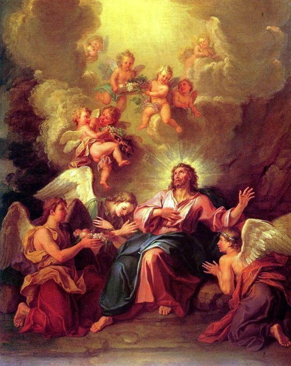 Christ Served by  the Angels, vintage artwork by Antoine Coypel II, 12x8" (A4) Poster