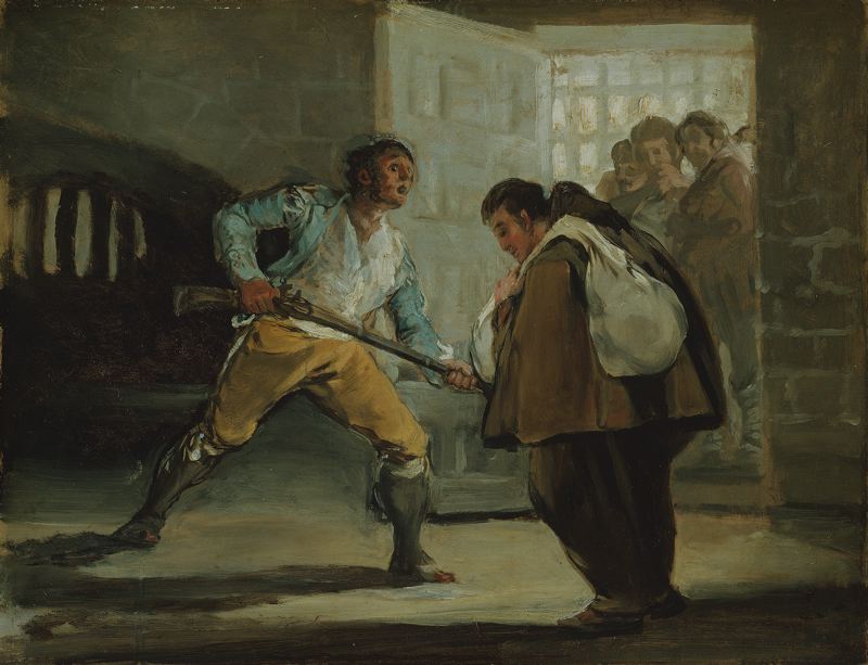 El Maragato Threatens Friar Pedro de Zaldivia with his Gun, vintage artwork by Francisco de Goya y Lucientes, 12x8" (A4) Poster