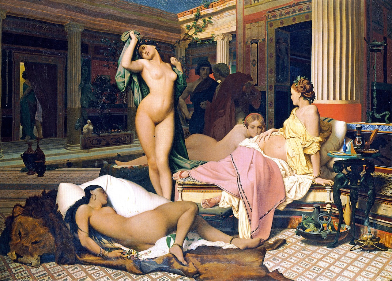 Grecian Interior, Le Gynecee, vintage artwork by Jean-Leon Gerôme, 12x8" (A4) Poster