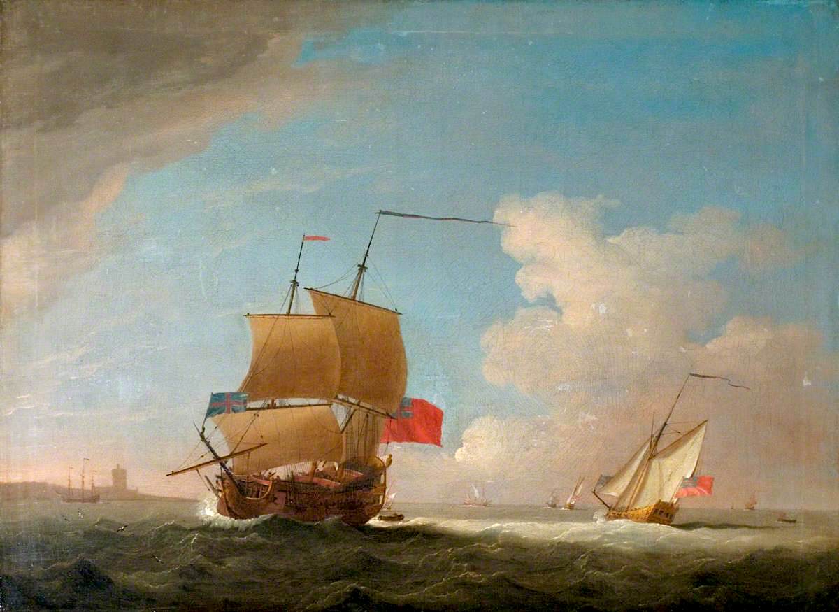 English Men o' War and Other Shipping off the Coast, vintage artwork by Peter Monamy, 12x8" (A4) Poster