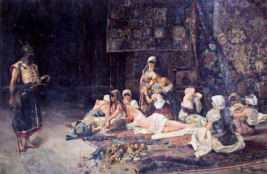 In the Harem, vintage artwork by Jose Gallegos y Arnosa, 12x8" (A4) Poster