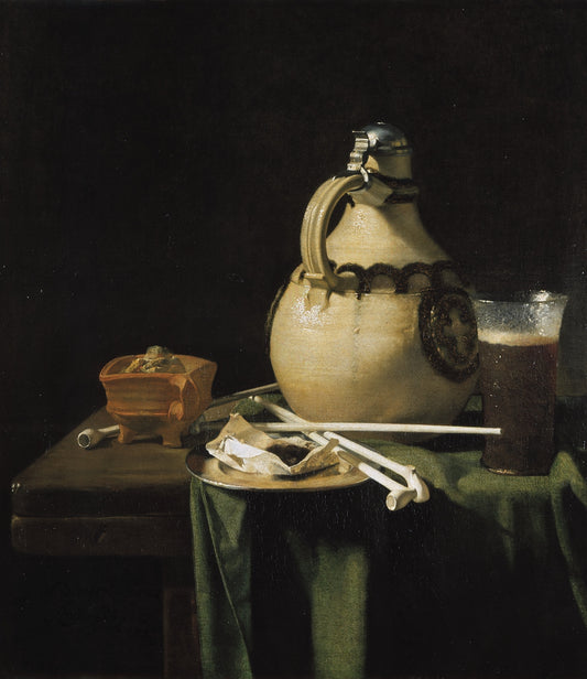 Still Life with a Pottery Jar and Pipes, vintage artwork by Pieter van Anraedt, 12x8" (A4) Poster