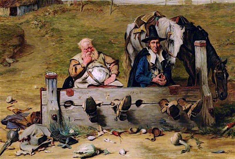 Hudibras and Ralpho in the Stocks, vintage artwork by John Pettie, RA, 12x8" (A4) Poster