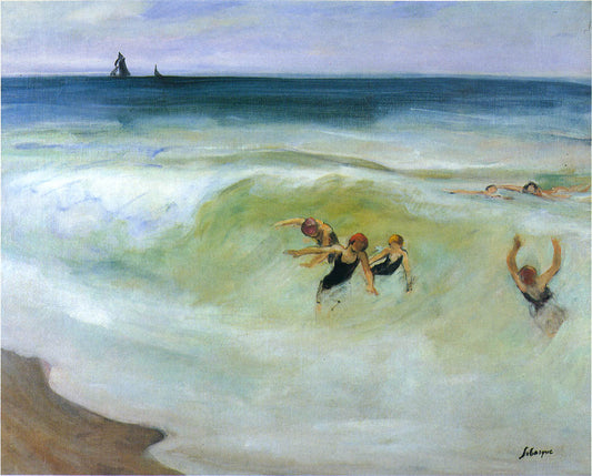 Bathers in the Sea, vintage artwork by Henri Lebasque, 12x8" (A4) Poster