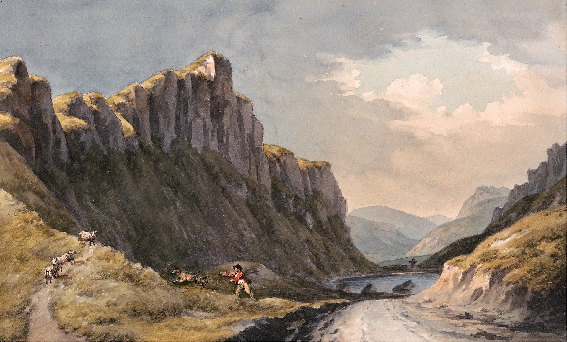 Craig y Ladron - The Thieves Precipice, vintage artwork by John Warwick Smith, 12x8" (A4) Poster