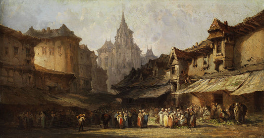 Market Place in a Small Town, vintage artwork by Eugène Isabey, A3 (16x12") Poster Print