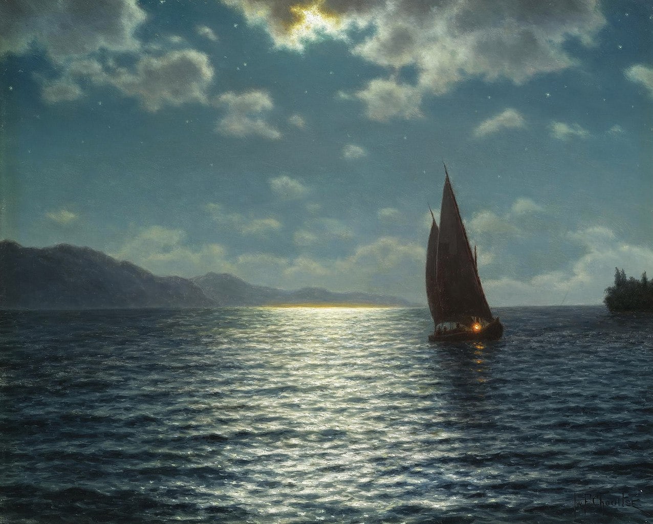 Moonrise over Lake Leman by Ivan Fedorovich Choultse,16x12(A3) Poster