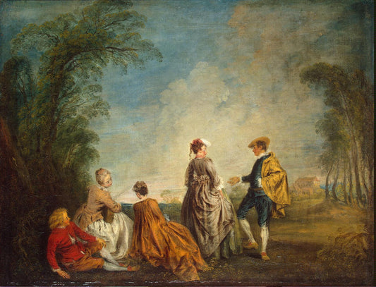 An Embarrasing Proposal, vintage artwork by Jean-Antoine Watteau, 12x8" (A4) Poster