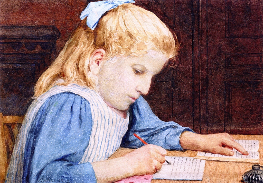 Girl with Homework, vintage artwork by Albert Anker, 12x8" (A4) Poster