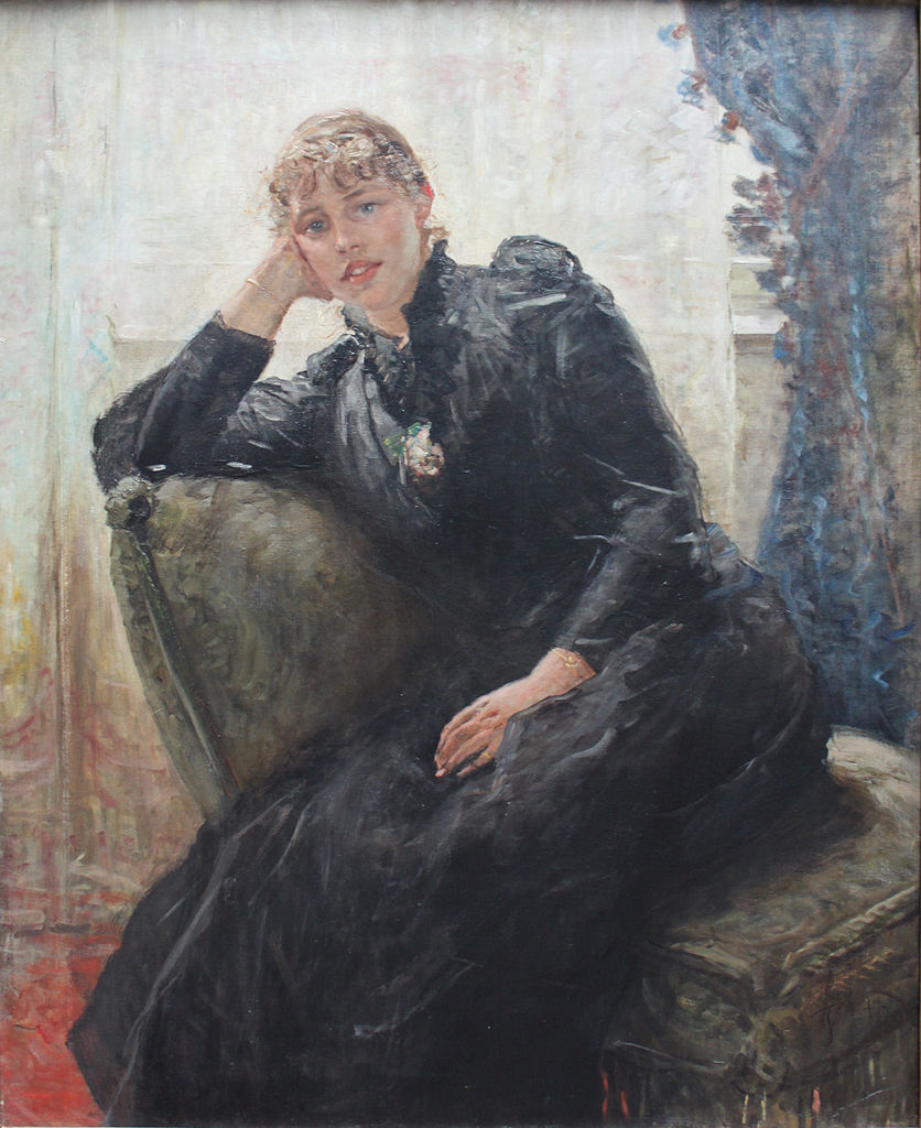 Portrait of Therese Karl, vintage artwork by Fritz von Uhde, 12x8" (A4) Poster
