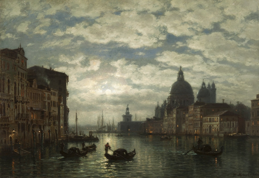 Moonlight, Venice, vintage artwork by Wilhelm Xylander, 12x8" (A4) Poster