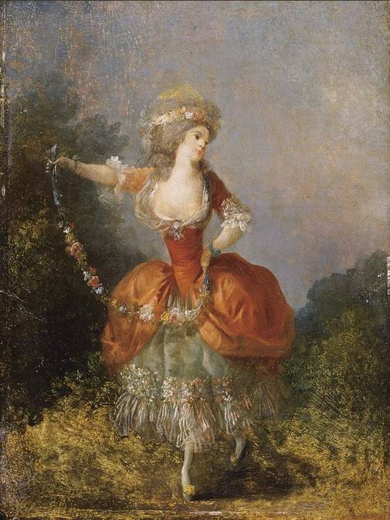 Lady Dancing with a Garland, vintage artwork by Jean-Frederic Schall, 12x8" (A4) Poster