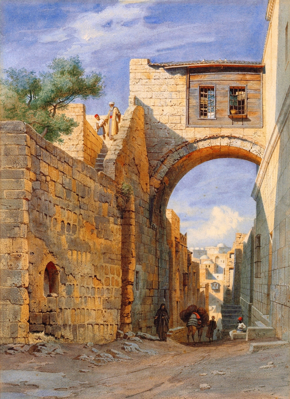 Street Scene in Jerusalem, vintage artwork by Carl Friedrich Heinrich Werner, A3 (16x12") Poster Print