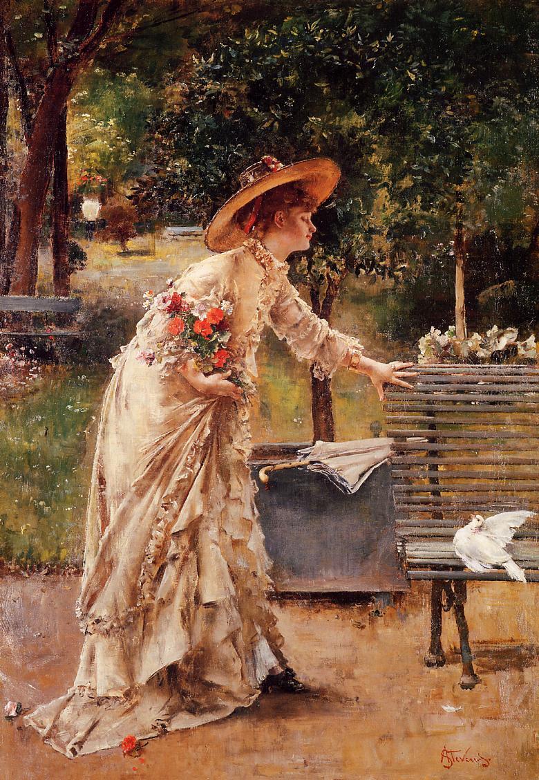 Afternoon in the Park, vintage artwork by Alfred Émile Leopold Stevens, 12x8" (A4) Poster