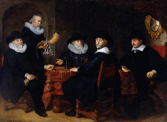 Four Governors of the Arquebusiers Civic Guard, Amsterdam, vintage artwork by Govaert Flinck, 12x8" (A4) Poster