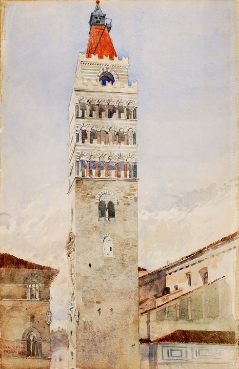 Cathedral Tower, Pistoia, Italy, vintage artwork by Cass Gilbert, 12x8" (A4) Poster