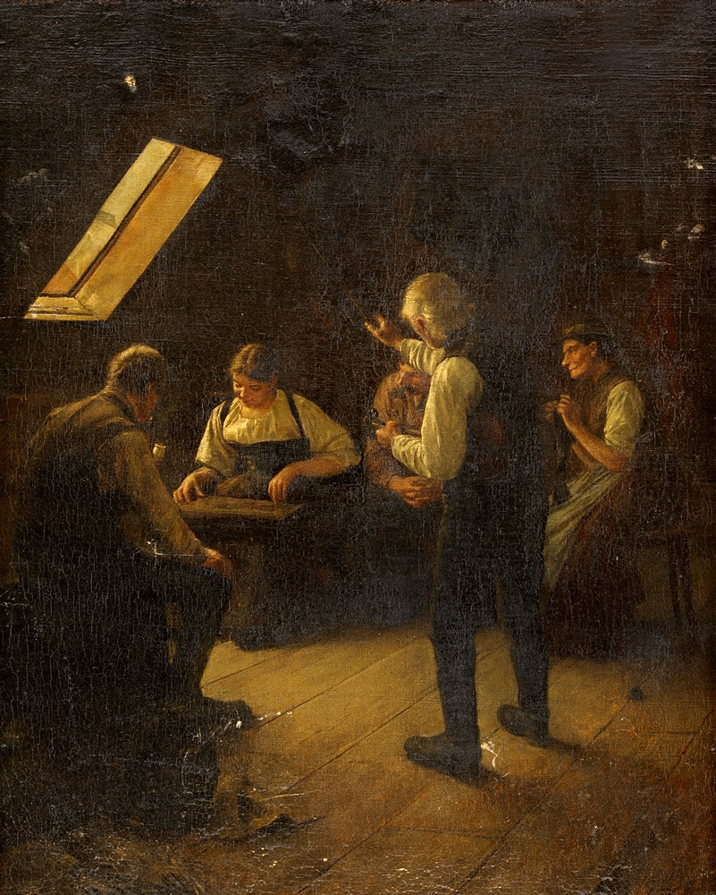 Musicians in the Attic Room, vintage artwork by Julius Müller-Massdorf, 12x8" (A4) Poster