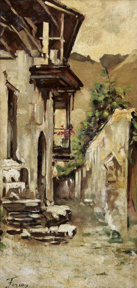 Mountain Village, vintage artwork by Achille Formis Befani, 12x8" (A4) Poster