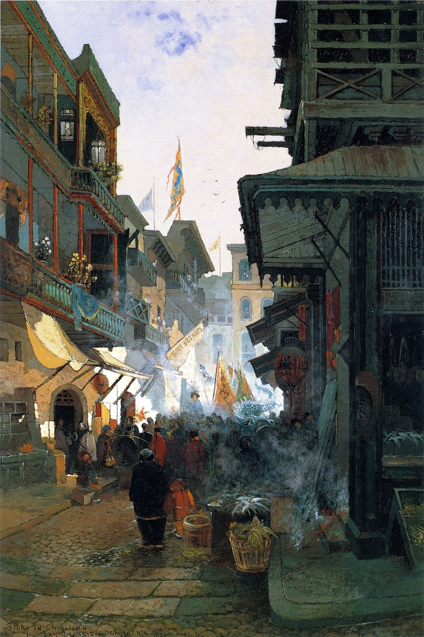Study in Chinatown, San Francisco, California, vintage artwork by Edwin Deakin, 12x8" (A4) Poster