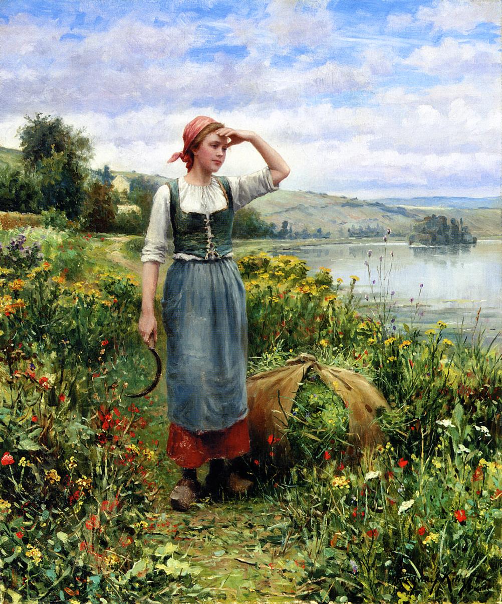 A Field of Flowers, vintage artwork by Daniel Ridgway Knight, 12x8" (A4) Poster