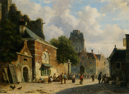A Busy Street in a Dutch Town, vintage artwork by Adrianus Eversen, A3 (16x12") Poster Print