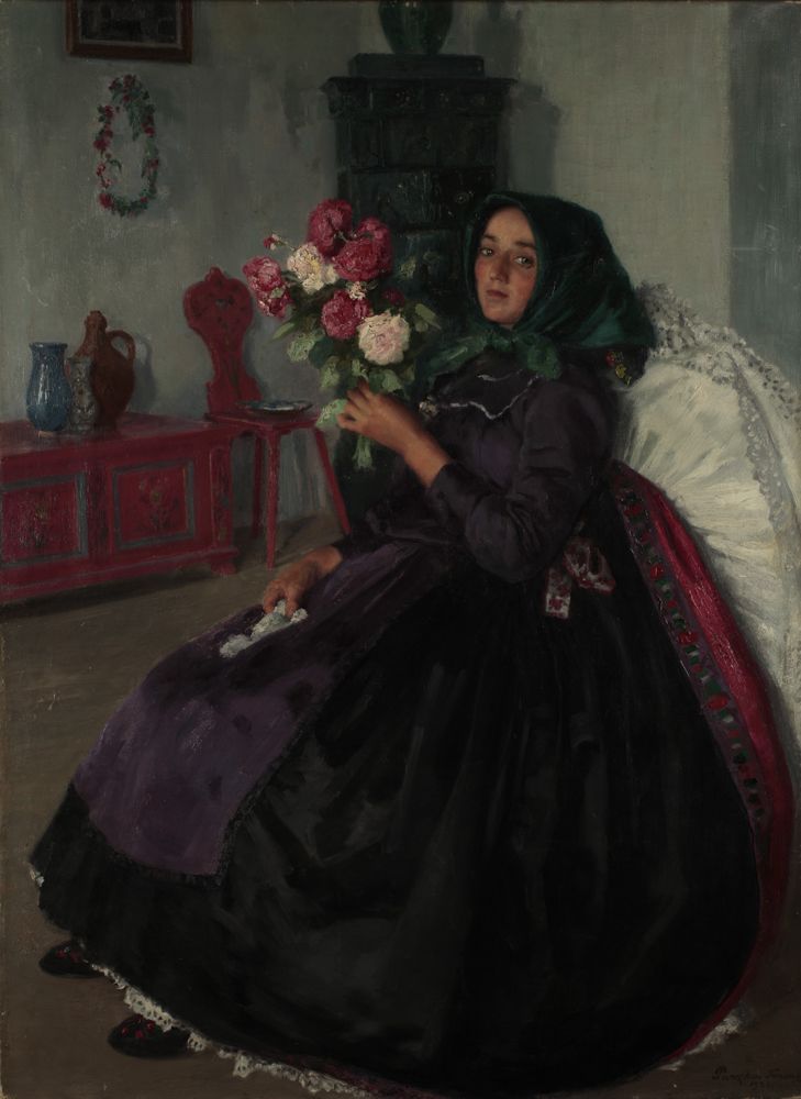 Bride with Flower Bouquet, vintage artwork by Ferencz (Franz) Paczka, 12x8" (A4) Poster