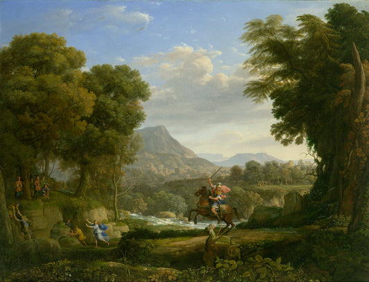 Landscape with Saint George and the Dragon, vintage artwork by Claude Lorrain, 12x8" (A4) Poster