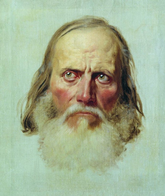 Head of an Old Man (study), vintage artwork by Fedor Bronnikov, 12x8" (A4) Poster