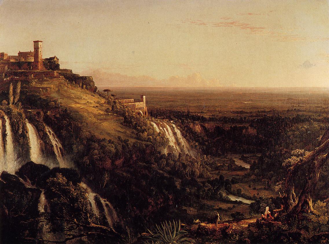 The Cascatelli, Tivoli, Looking Towards Rome, vintage artwork by Thomas Cole, A3 (16x12") Poster Print