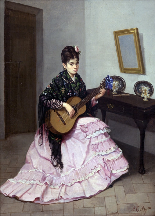 Joven con guitarra, vintage artwork by Juan Cabral Bejarano, 12x8" (A4) Poster