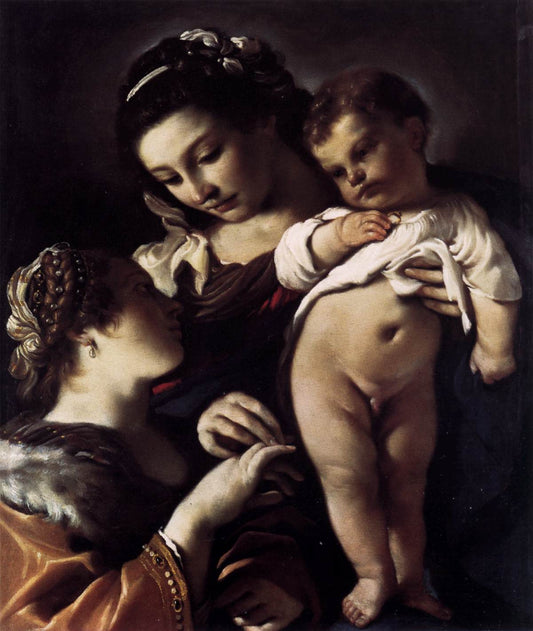 Mystical Marriage of St Catherine of Alexandria, vintage artwork by Guercino, 12x8" (A4) Poster