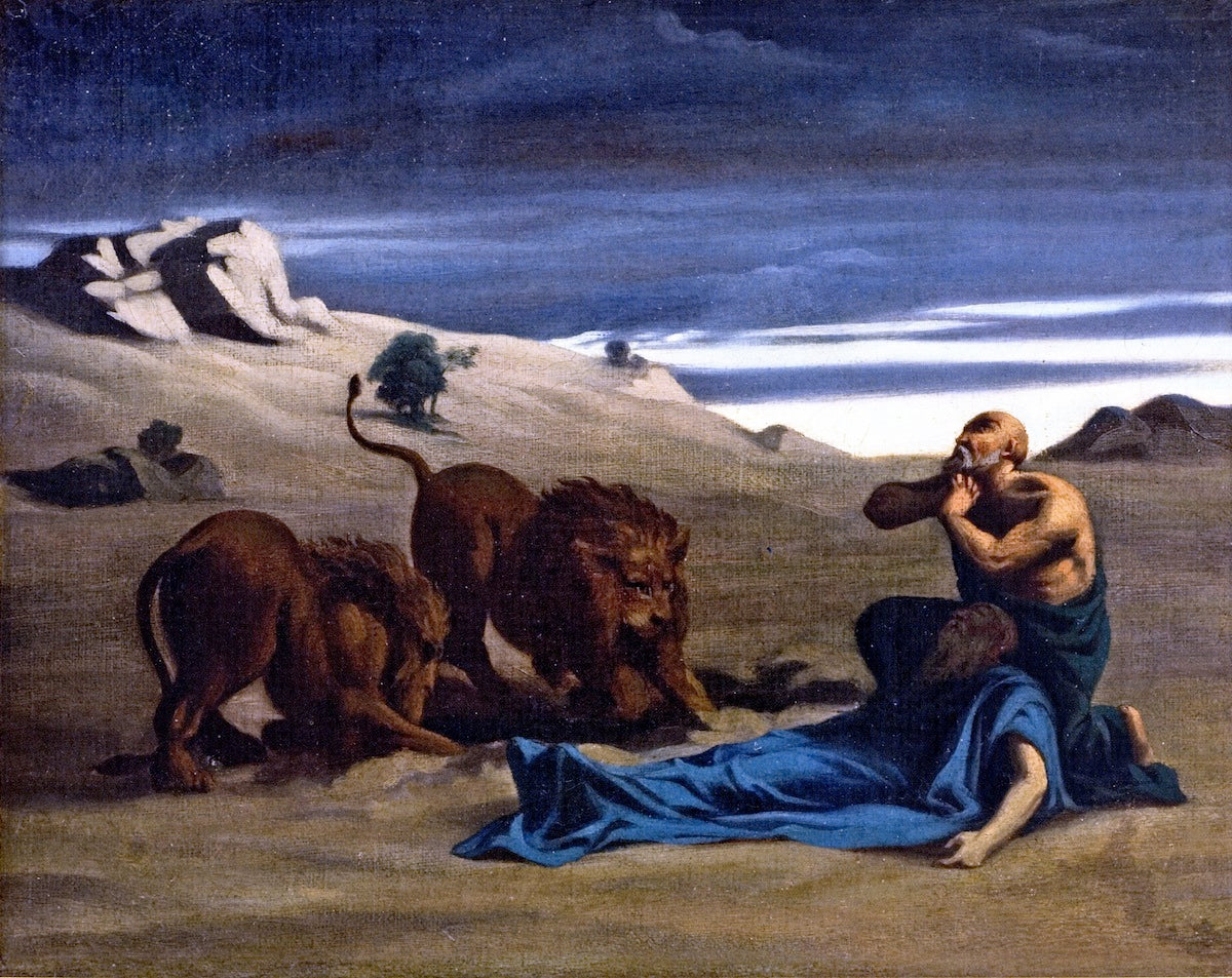 Paul the First Hermit with Lions, vintage artwork by Alexandre Cabanel, 12x8" (A4) Poster