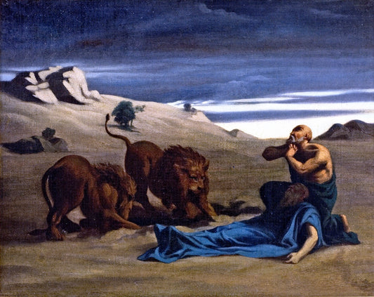 Paul the First Hermit with Lions, vintage artwork by Alexandre Cabanel, 12x8" (A4) Poster