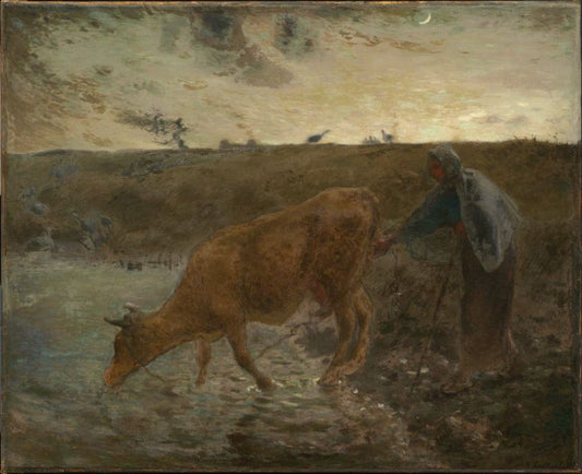 Peasant Watering Her Cow, vintage artwork by Jean-François Millet, A3 (16x12") Poster Print