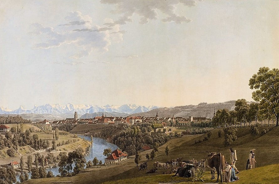 Bern from the North, vintage artwork by Johannes Jakob Biedermann, 12x8" (A4) Poster