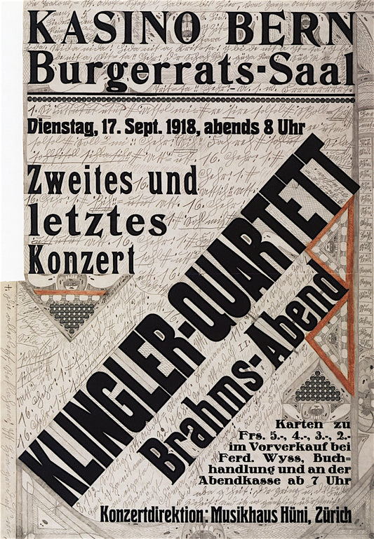 Klingler Quartet Brahms Concert, vintage artwork by Adolf Wölfli, 12x8" (A4) Poster