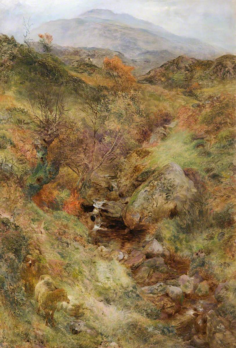 Sheep by  a Mountain Stream, vintage artwork by William Huggins, A3 (16x12") Poster Print