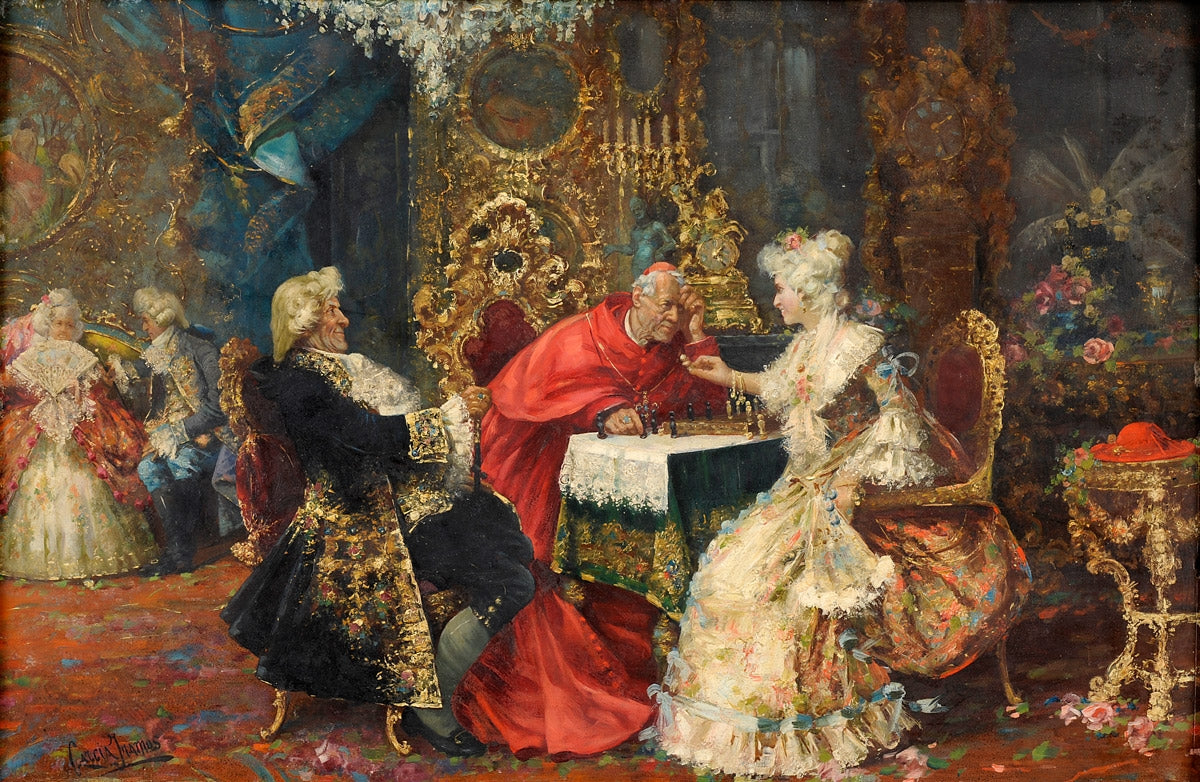 The Chess Game, vintage artwork by Jose Garcia y Ramos, 12x8" (A4) Poster
