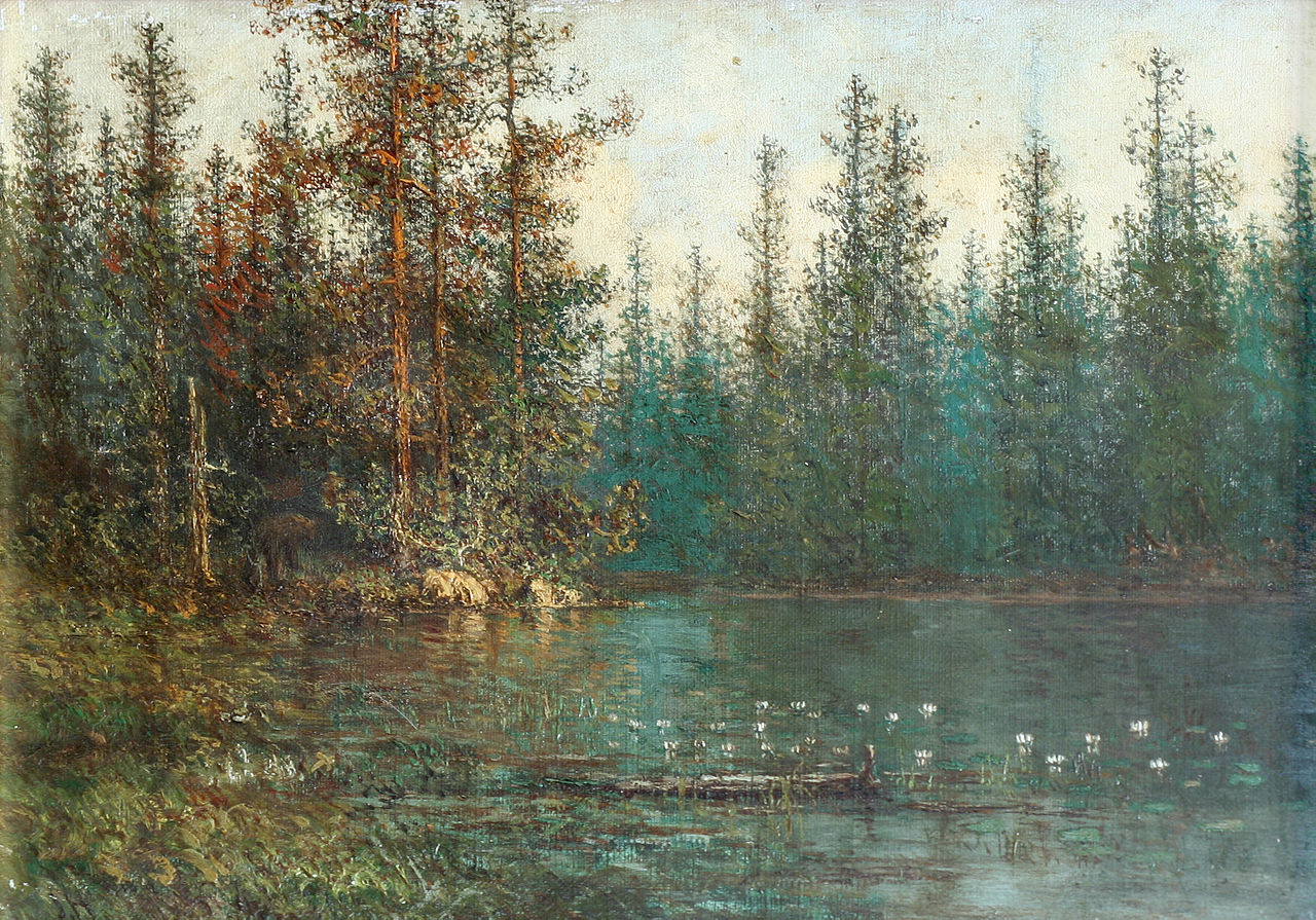 Woodland Pond, vintage artwork by John Olson Hammerstad, 12x8" (A4) Poster